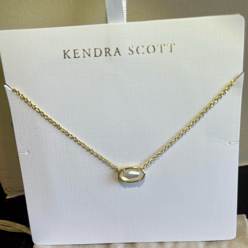 Kendra Scott Elisa Gold 14K Plated Mother of Pearl Necklace on Card w/ Dust Bag